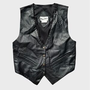 Vintage 90's Black Leather Western Goth Vest Biker Desert Boho Festival